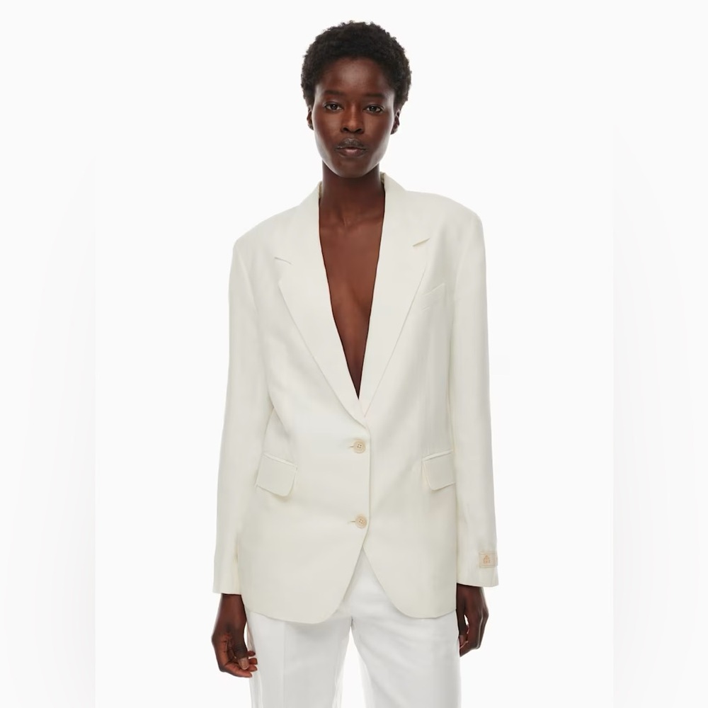 Aritzia Babaton New Agency White Linen Business Casual Wedding Blazer Sz L